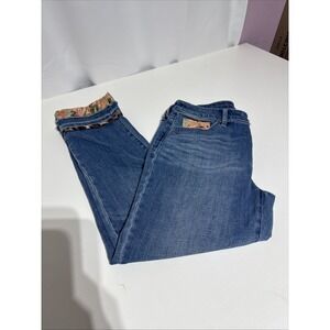 Chicos So Slimming Girlfriend Slim Patch Crop Jeans Size 4R Embroidered Boho y2k